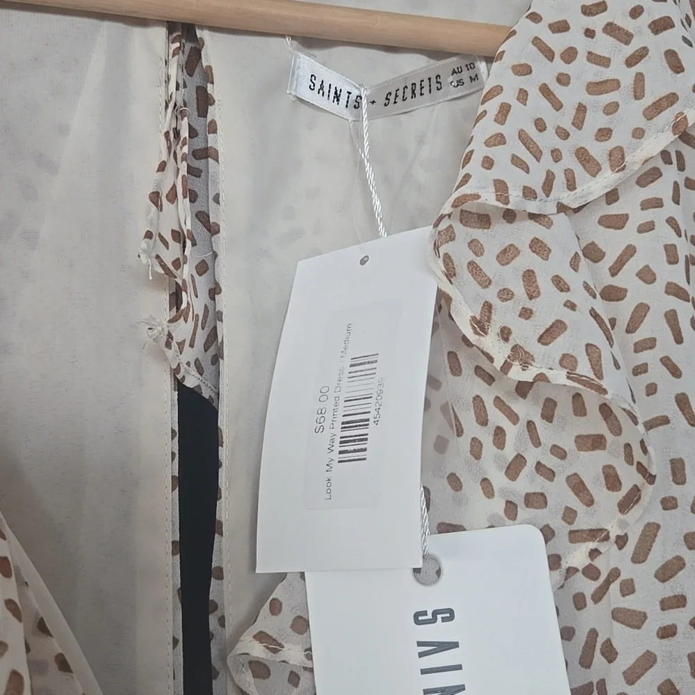 NWT Selfie Leslie Marcheline Brown And Cream Sprinkle Mini Dress Size Medium - Picture 3 of 14